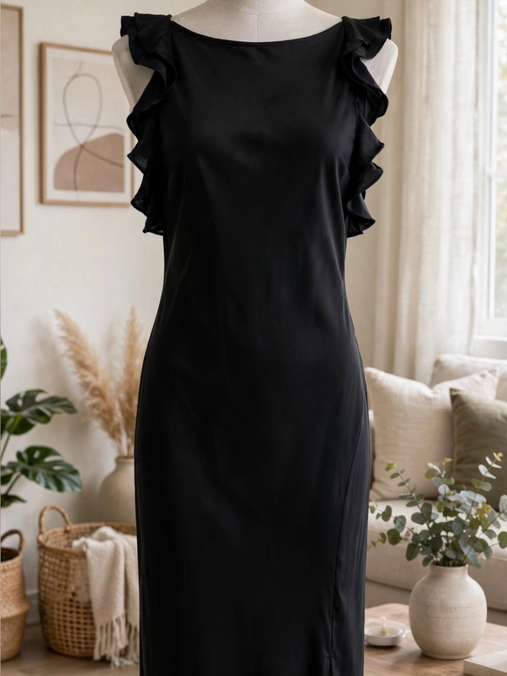 a new day Black Ruffle-Trim Maxi Dress